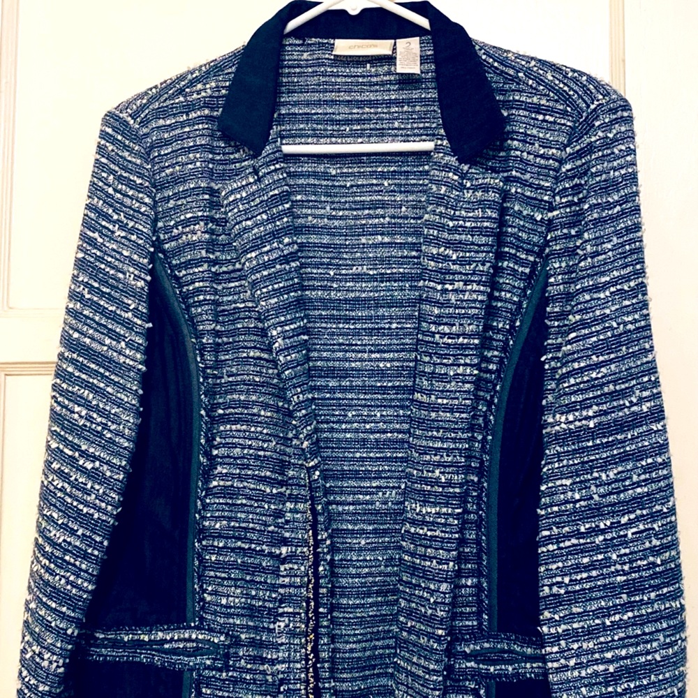 Chico’s Open Front Tweed & Denim Blazer